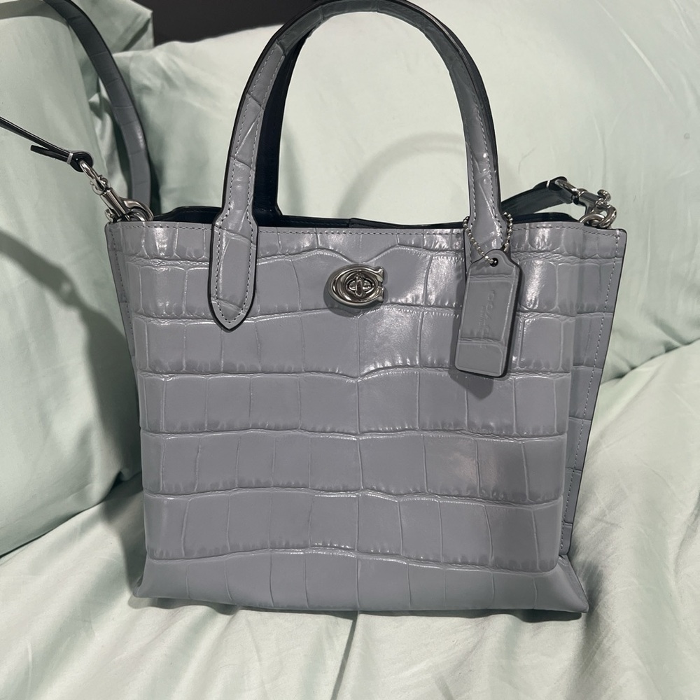 Coach Gray Croc-Embossed Shoulder Bag